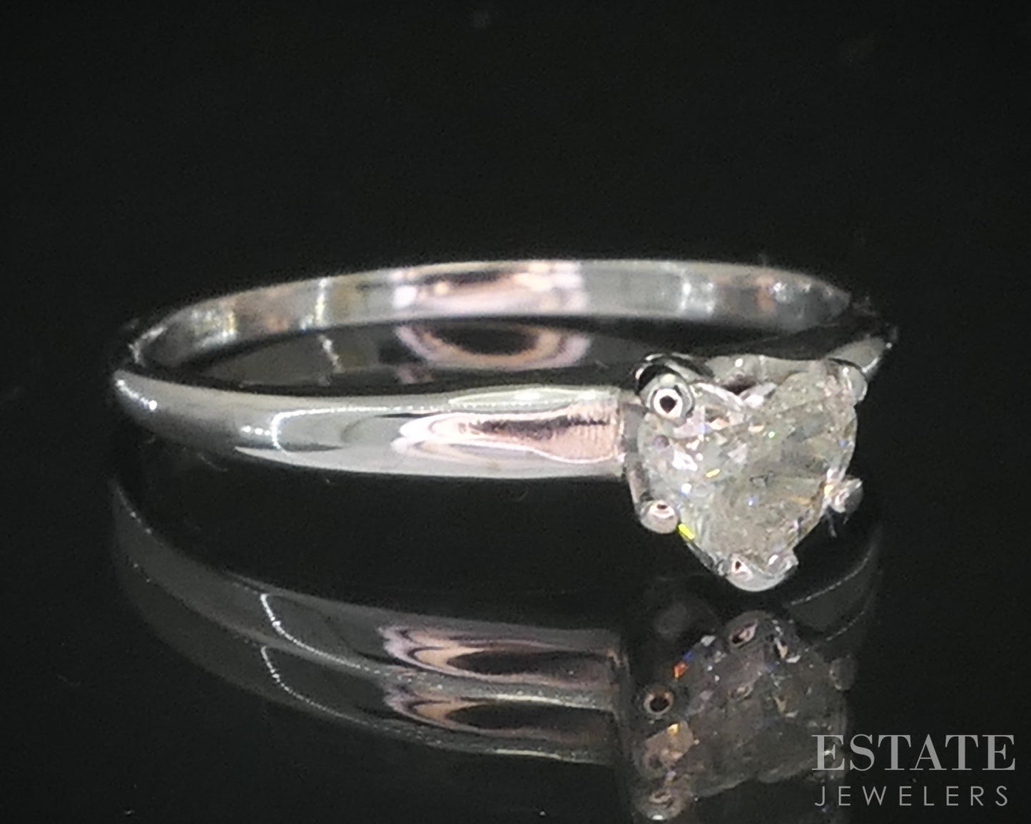 14k White Gold Heart Natural .30ct Diamond Solitaire Engagement Ring 1.6g i19535