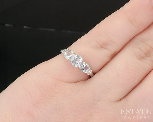 10k White Gold Round Natural Aquamarine & Diamond Ladies Ring 1.6g i19560