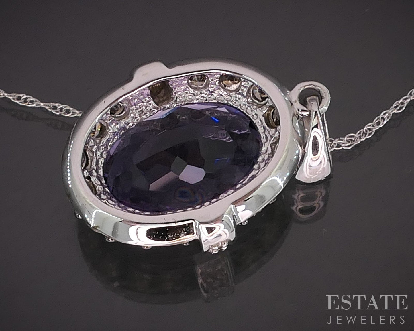 14k White Gold Natural Amethyst & Champagne Diamond Necklace 4.4g 18"L i19561
