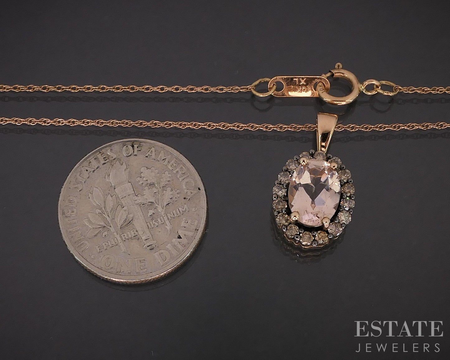 10k Rose Gold Oval Natural 1.15ct Morganite & Diamond Necklace 2.1g 18"L i19562