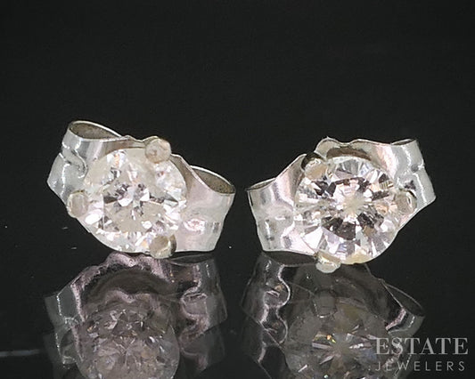 14k White Gold Round Natural .20ctw Diamond Martini Stud Earrings i19579
