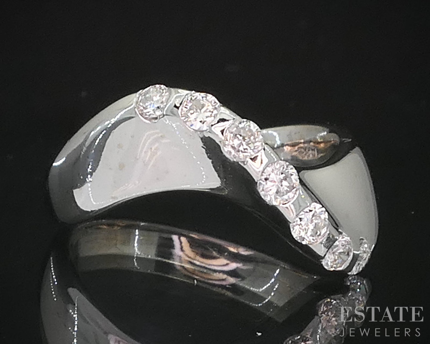 14k White Gold Natural .25ctw Diamond Free Form Ladies Band Ring 3.6g i19570
