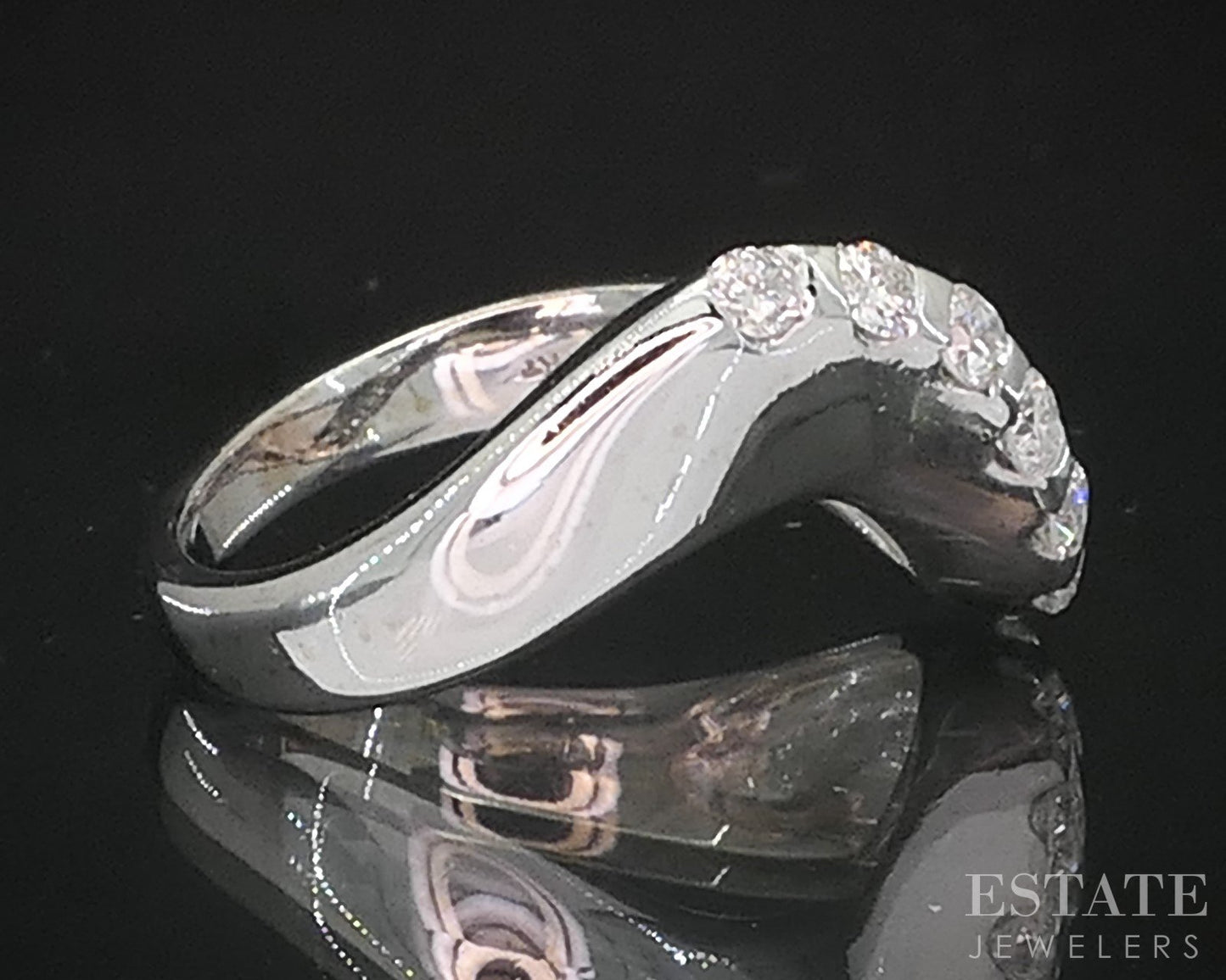 14k White Gold Natural .25ctw Diamond Free Form Ladies Band Ring 3.6g i19570