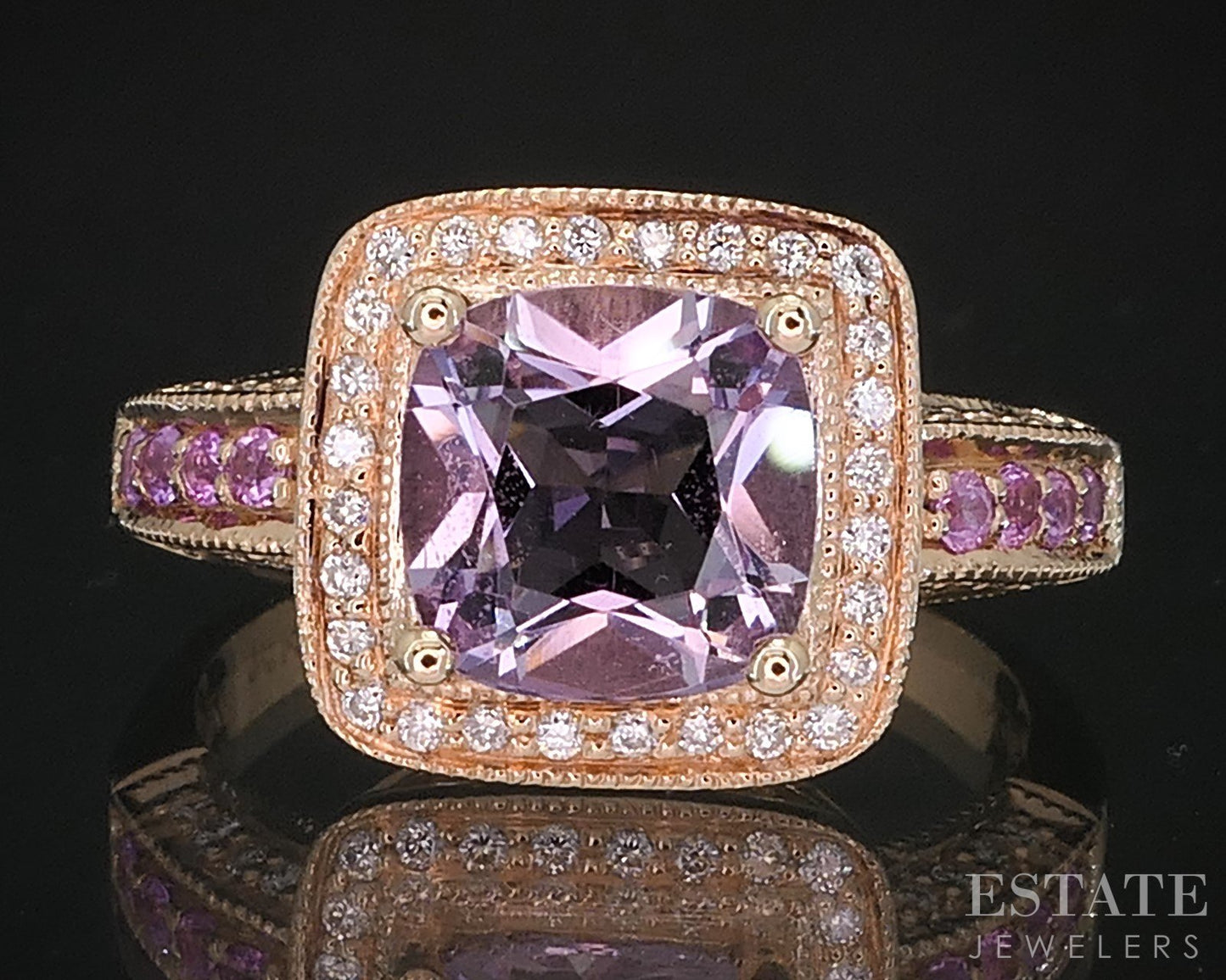 14k Strawberry Gold LeVian Natural Amethyst Sapphire & Diamond Ring 6.1g i19571