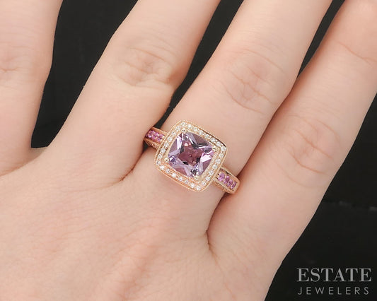 14k Strawberry Gold LeVian Natural Amethyst Sapphire & Diamond Ring 6.1g i19571