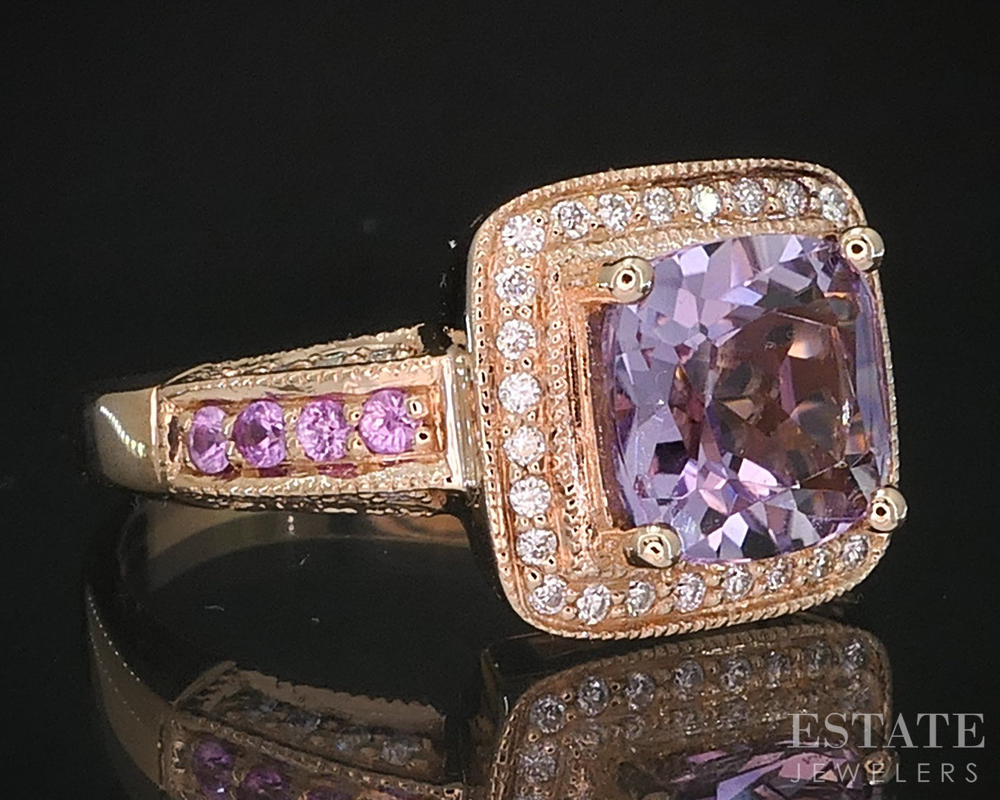 14k Strawberry Gold LeVian Natural Amethyst Sapphire & Diamond Ring 6.1g i19571