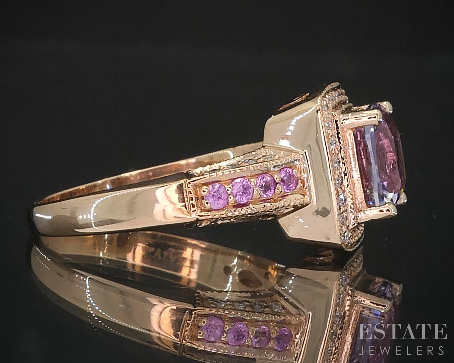 14k Strawberry Gold LeVian Natural Amethyst Sapphire & Diamond Ring 6.1g i19571