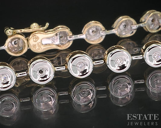 14k Two Tone Gold Round Natural .16ctw Diamond Tennis Bracelet 6g 7.25"L i19569