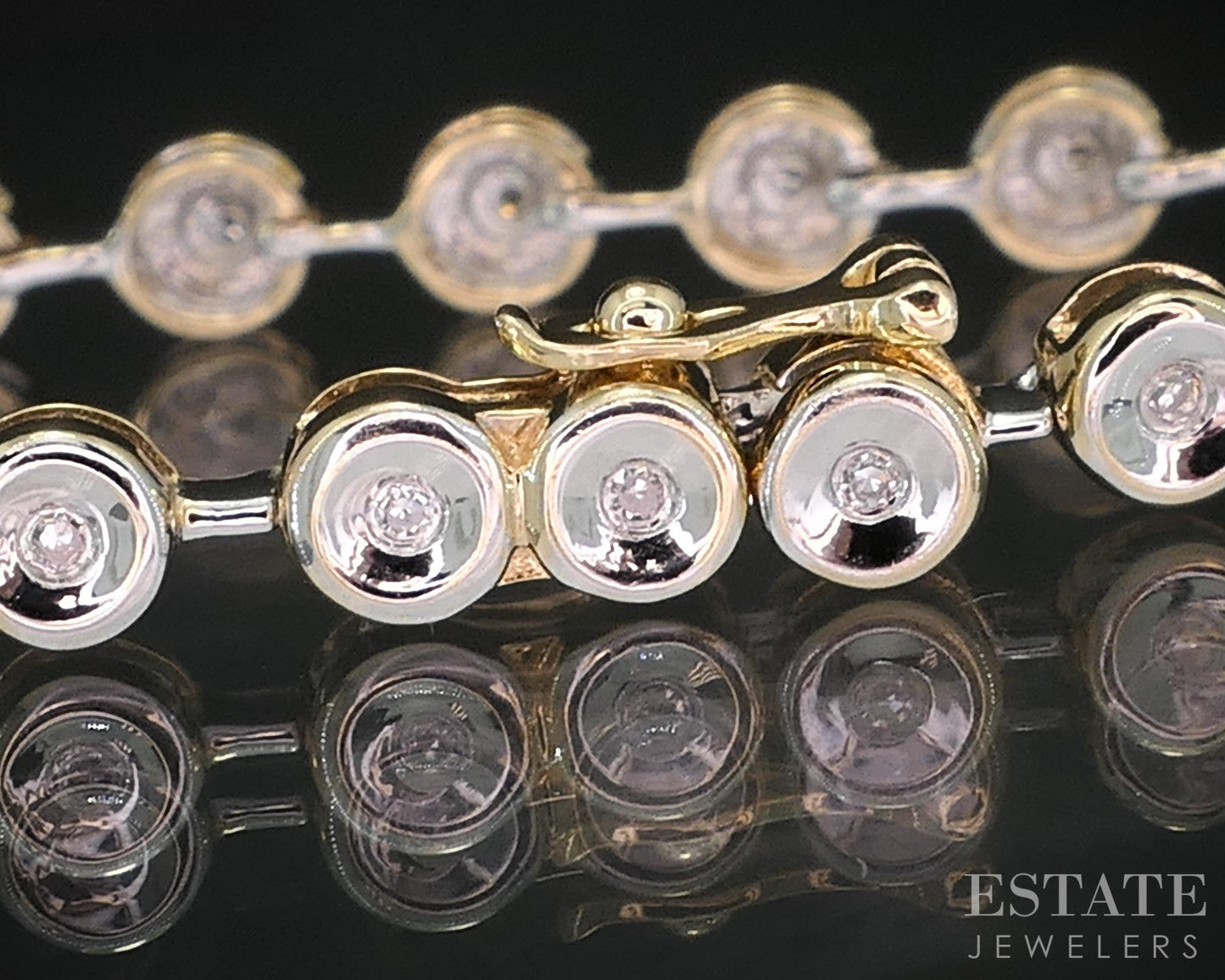 14k Two Tone Gold Round Natural .16ctw Diamond Tennis Bracelet 6g 7.25"L i19569