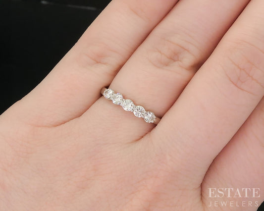 Platinum Round Natural .40ctw Diamond 5-Stone Ladies Wedding Band 2.8g i19572