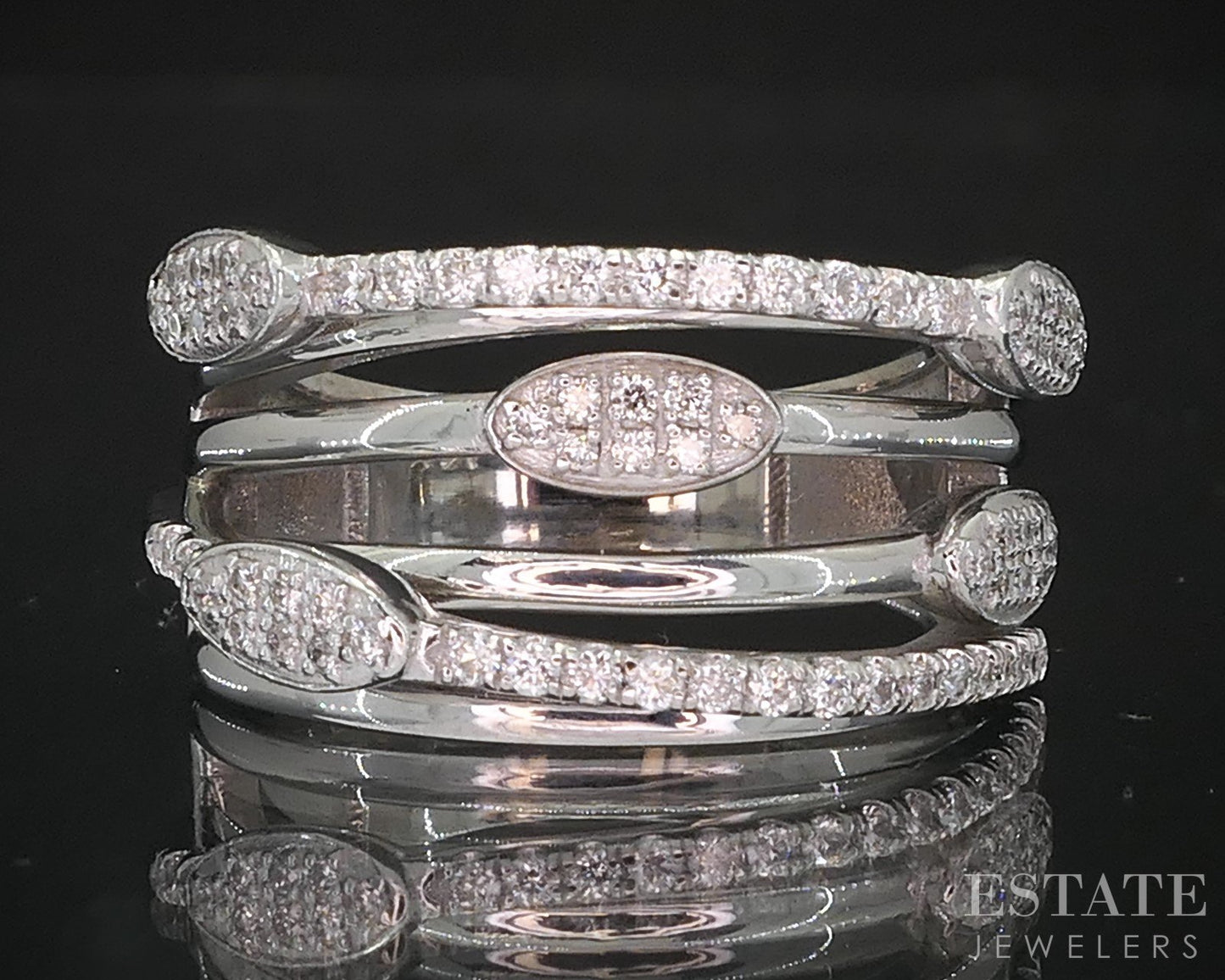 14k White Gold Natural .25ctw Diamond Crossover Open Band Ring 8.6g i19573