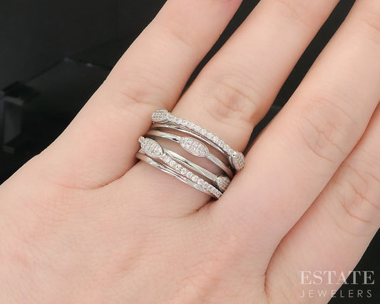 14k White Gold Natural .25ctw Diamond Crossover Open Band Ring 8.6g i19573