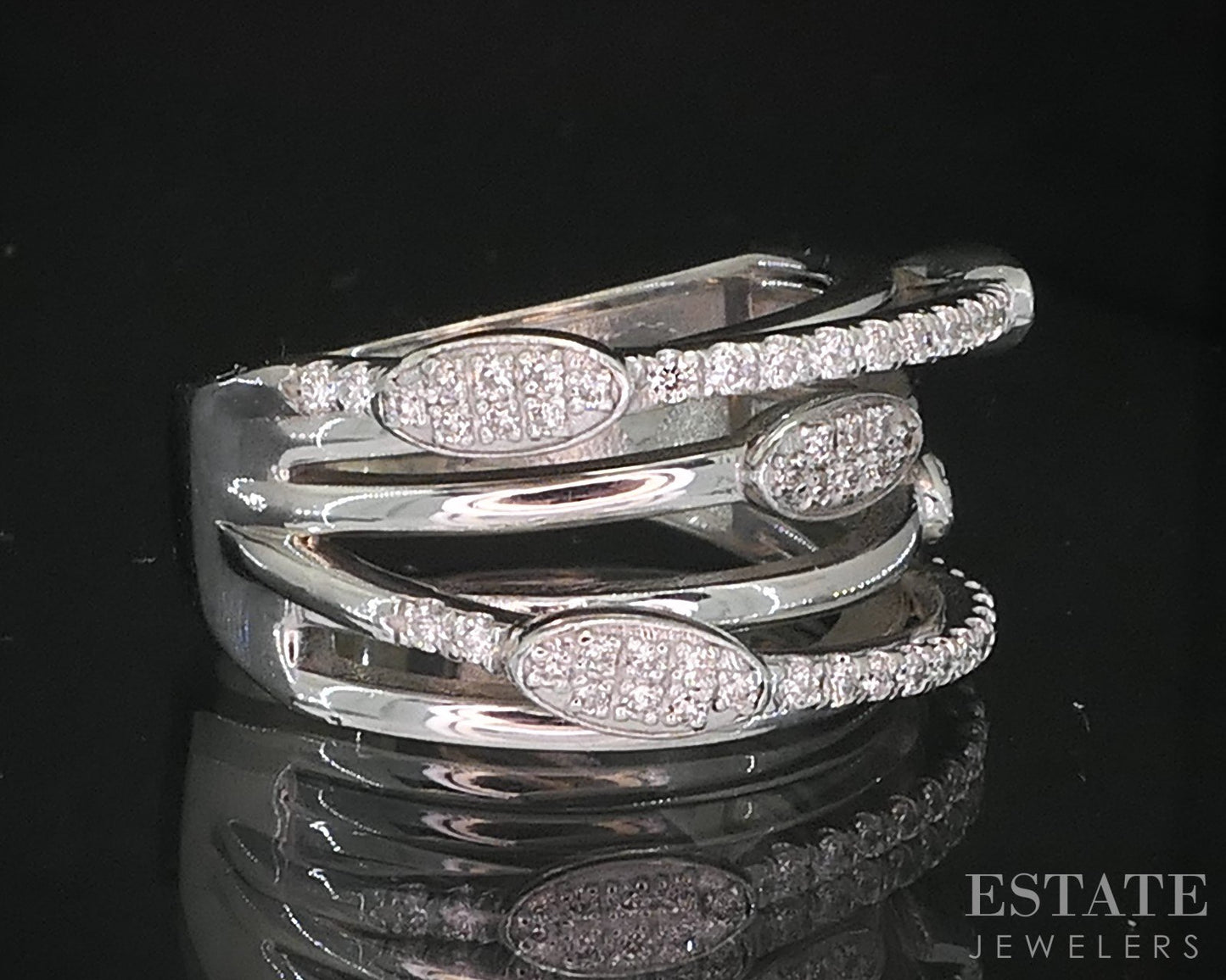 14k White Gold Natural .25ctw Diamond Crossover Open Band Ring 8.6g i19573