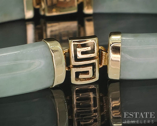 14k Yellow Gold Natural Green Jade Link Ladies Bracelet 15.2g 7.25"L i19605b