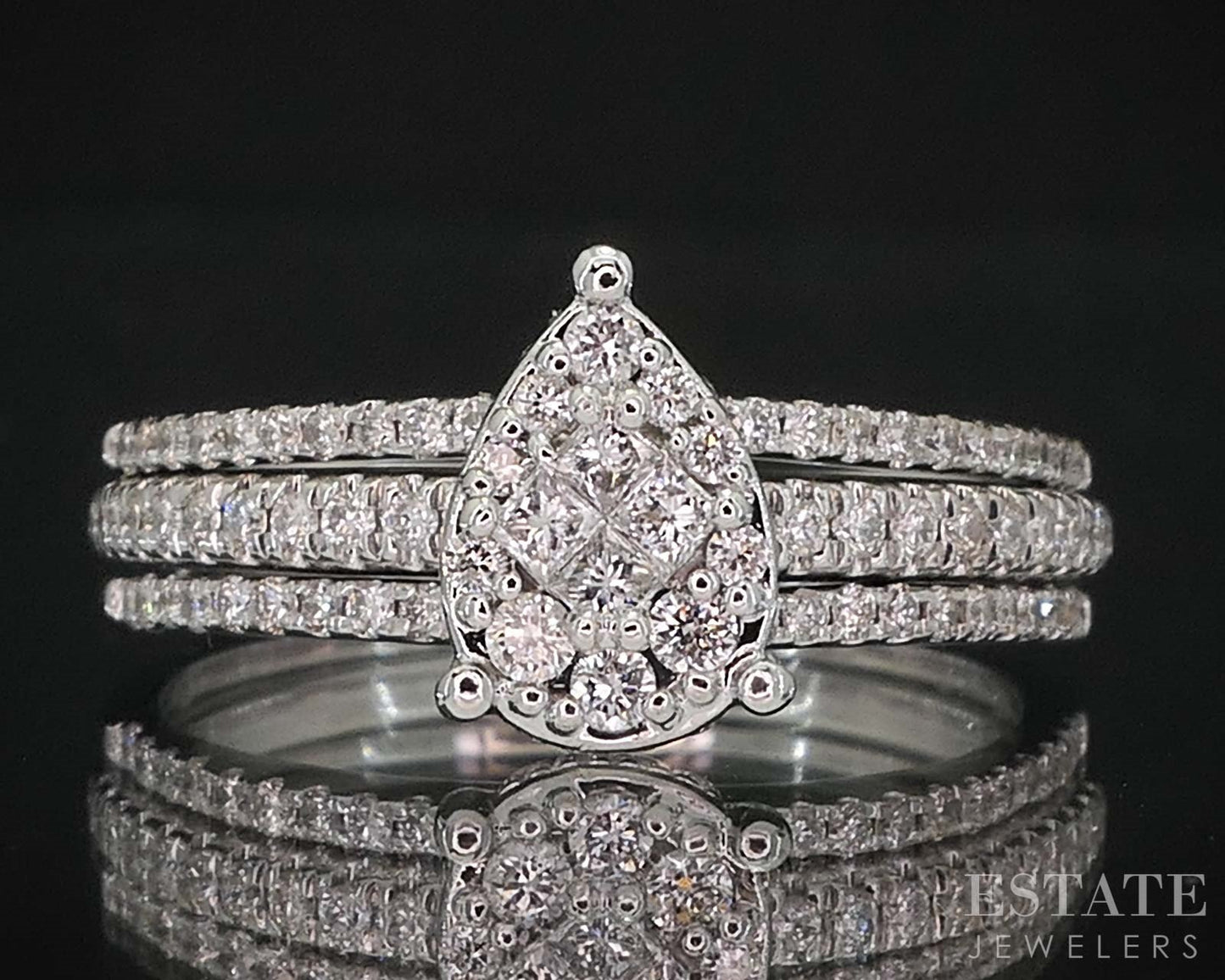 14k White Gold Pear Natural .50ctw Diamond Cluster Wedding Set 3.2g i19607b