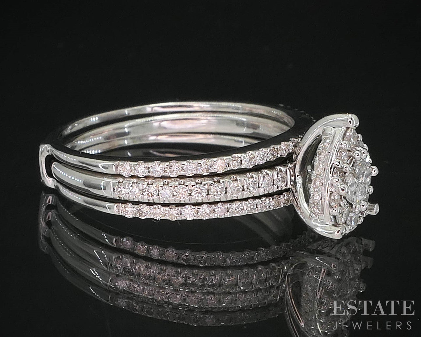 14k White Gold Pear Natural .50ctw Diamond Cluster Wedding Set 3.2g i19607b