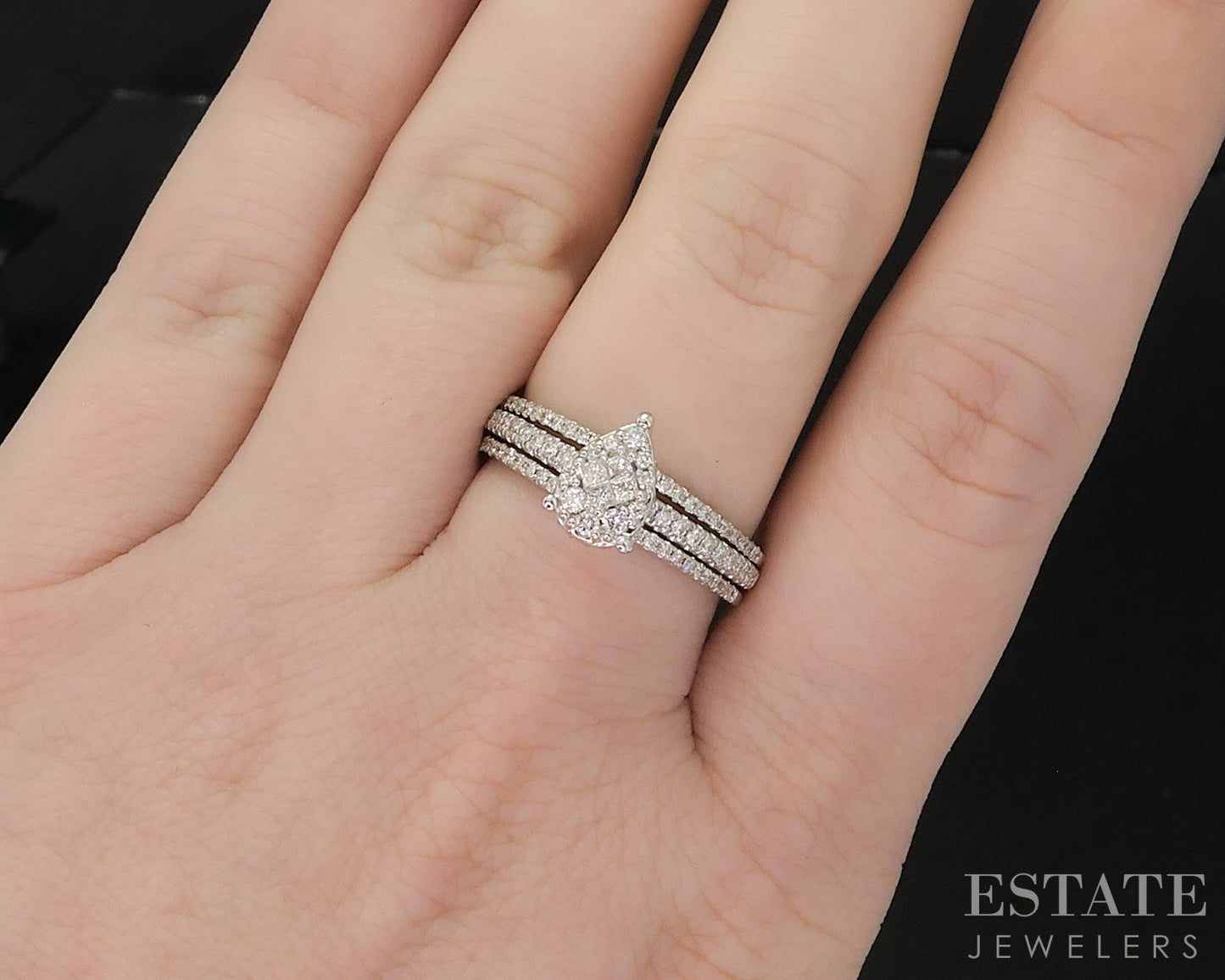 14k White Gold Pear Natural .50ctw Diamond Cluster Wedding Set 3.2g i19607b