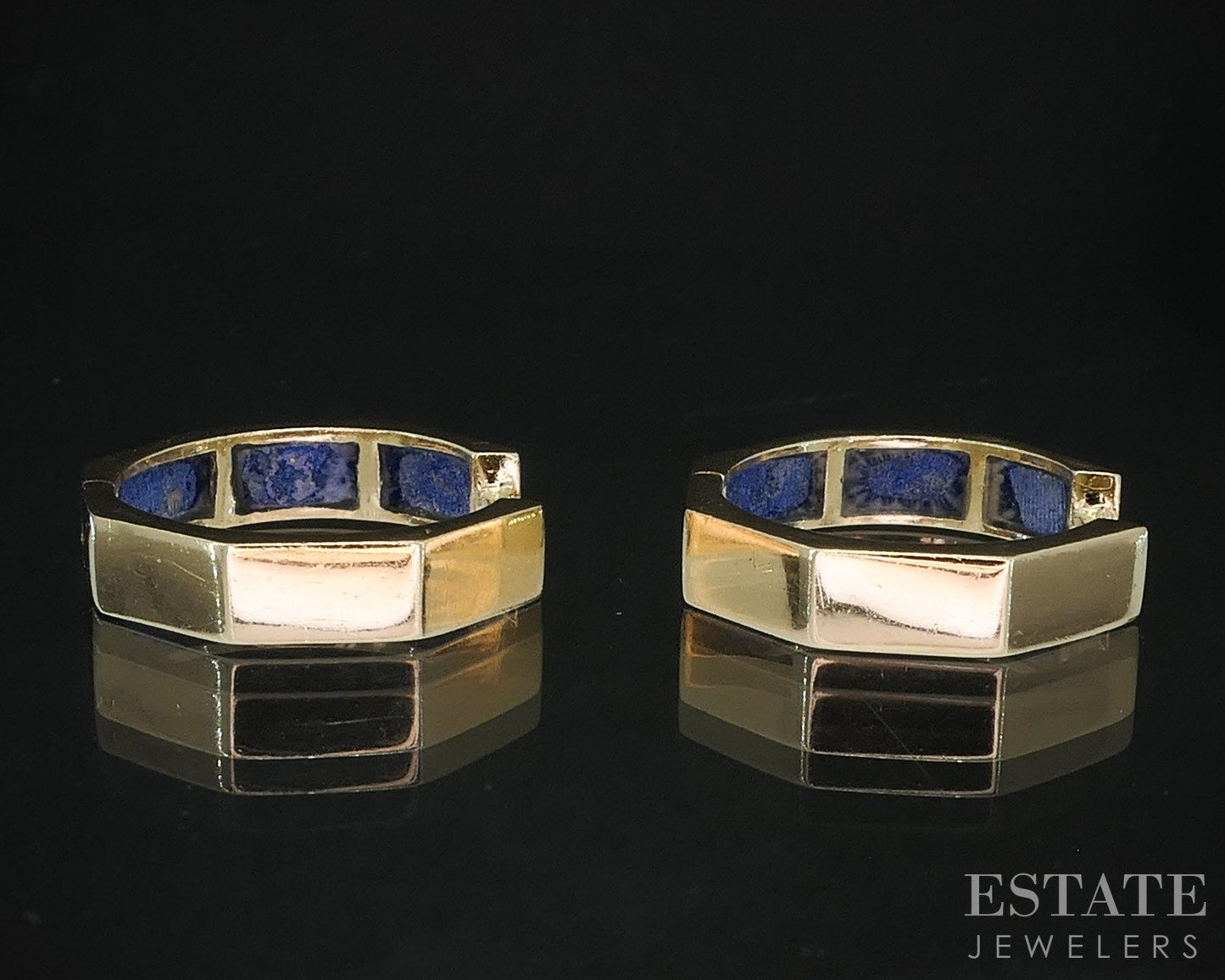 Vintage 14k Yellow Gold Natural Lapis Hinged Hoop Earrings 3.2g i19592b