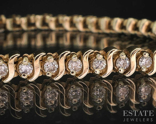 14k Yellow Gold Natural 1.4ctw Diamond S-Link Tennis Bracelet 14g 8.25"L i19603b