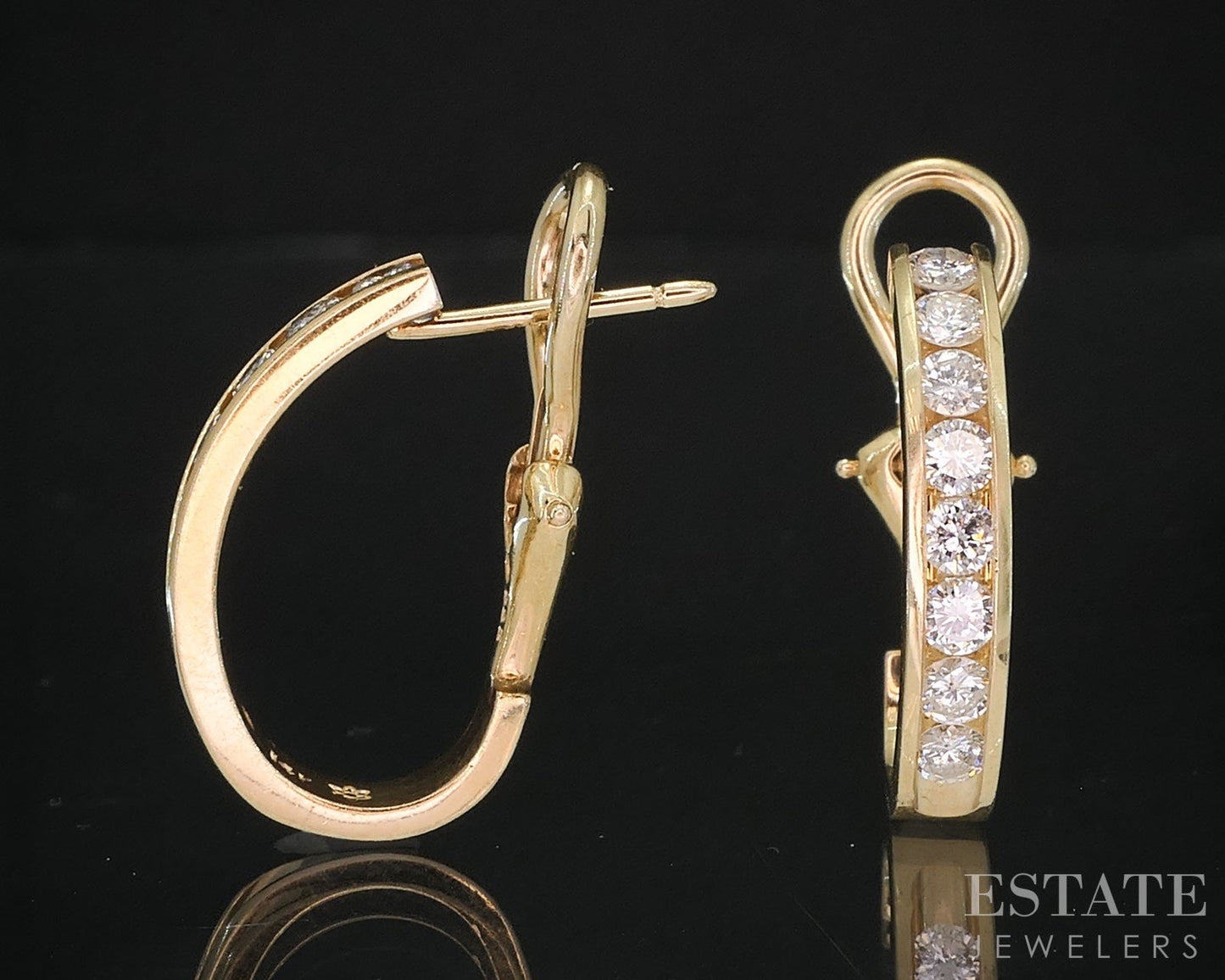 14k Yellow Gold Round Natural .80ctw Diamond J-Hoop Ladies Earrings 4.9g i19594b