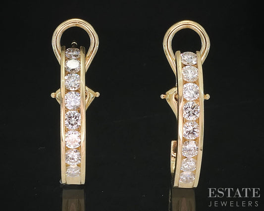 14k Yellow Gold Round Natural .80ctw Diamond J-Hoop Ladies Earrings 4.9g i19594b
