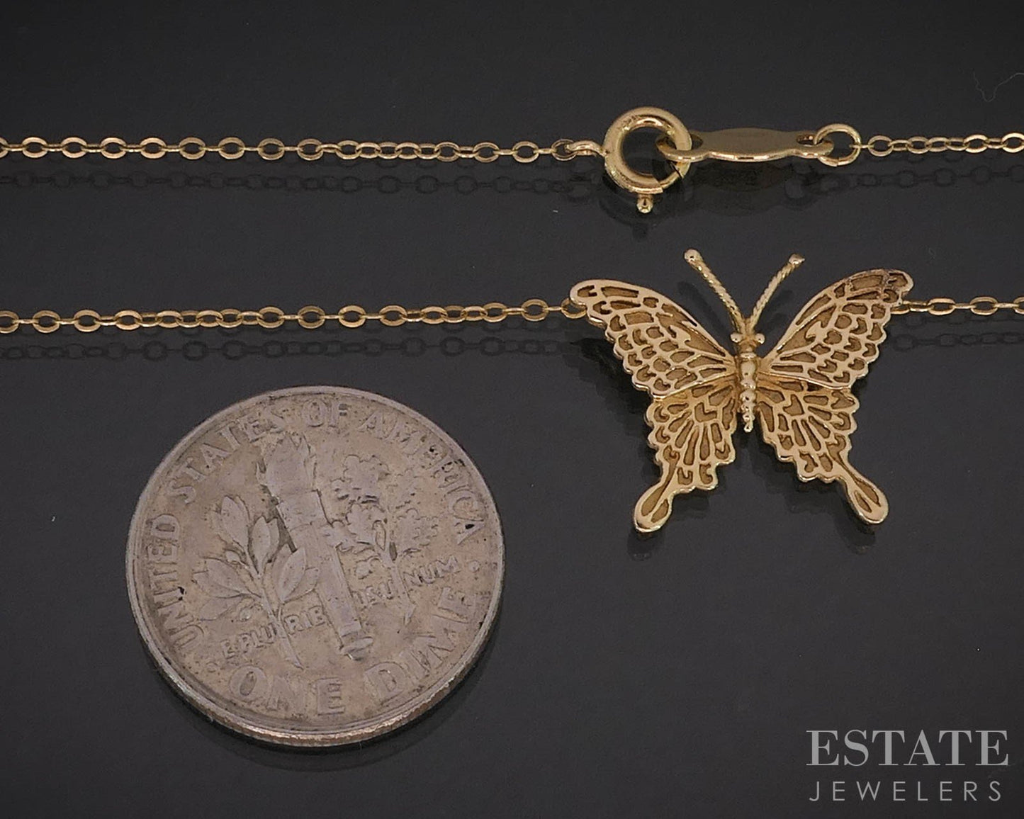 14k Yellow Gold Butterfly Ladies Necklace 1.6g 16.5"L i19598b