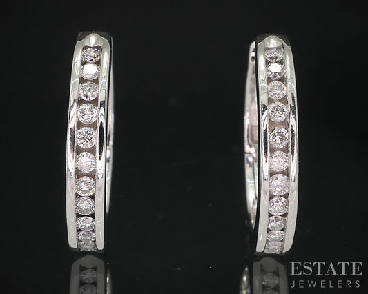 14k White Gold Natural .36ctw Diamond Hinged Hoop Earrings 6.3g i19596b