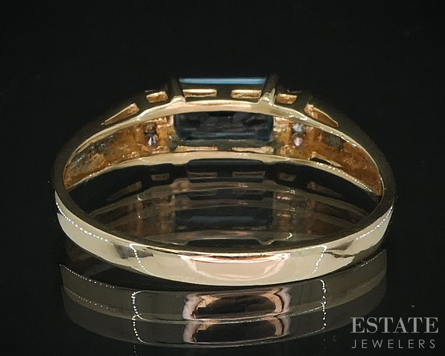 14k Yellow Gold Natural Blue Topaz & Diamond Ladies Band Ring 3.1g i19609b