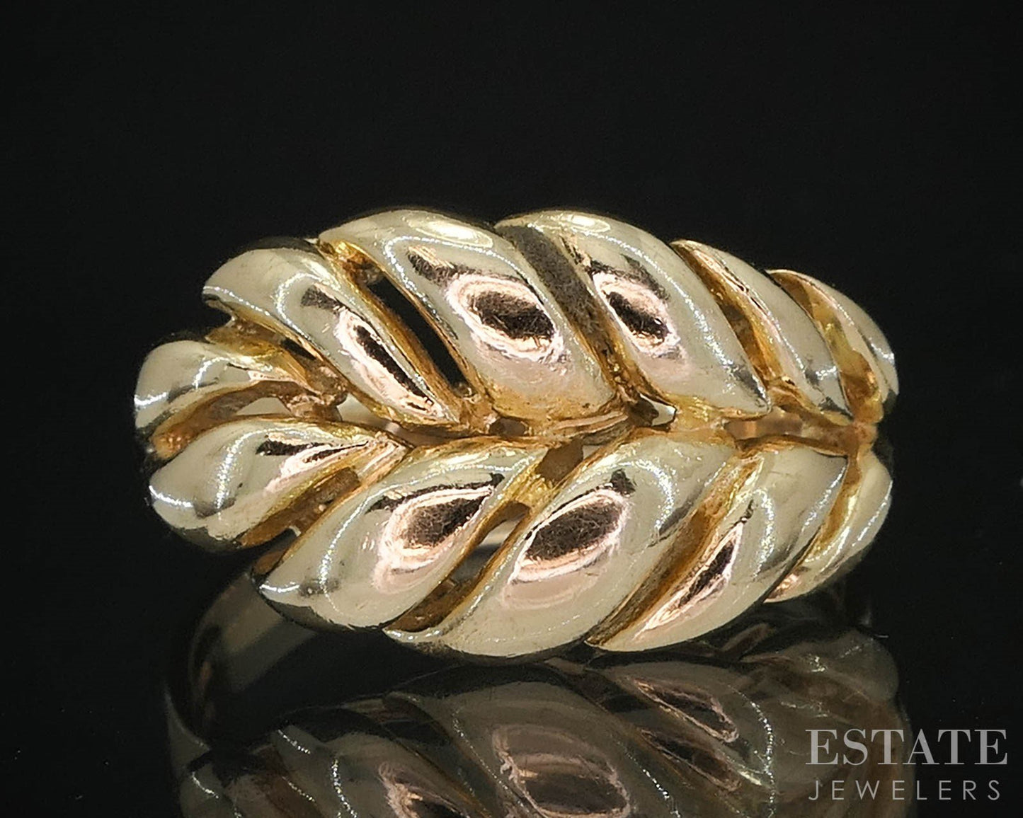 Vintage 14k Yellow Gold Puffy Leaf Ladies Band Ring 4.3g i19610b