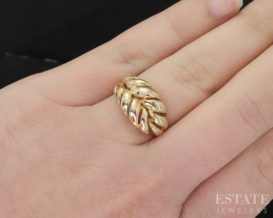 Vintage 14k Yellow Gold Puffy Leaf Ladies Band Ring 4.3g i19610b