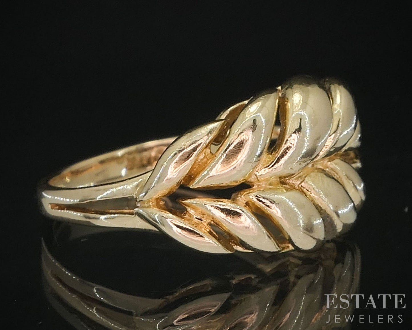Vintage 14k Yellow Gold Puffy Leaf Ladies Band Ring 4.3g i19610b