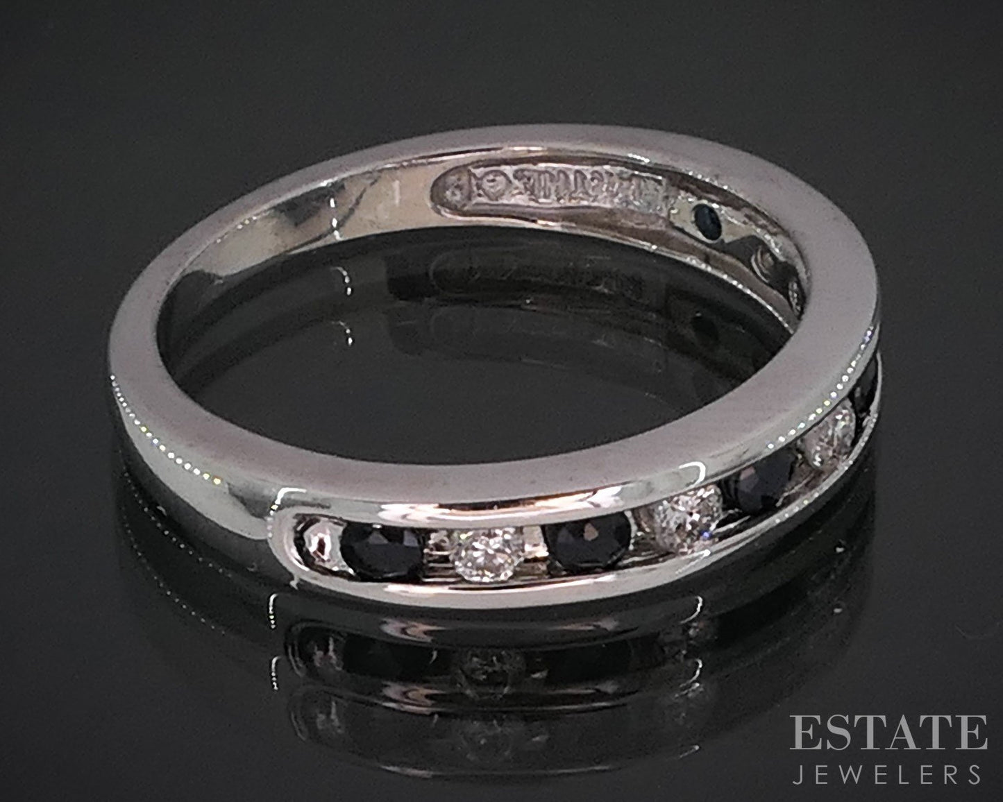 14k White Gold Natural Blue Sapphire & Diamond Ladies Band Ring 2.9g i19608b