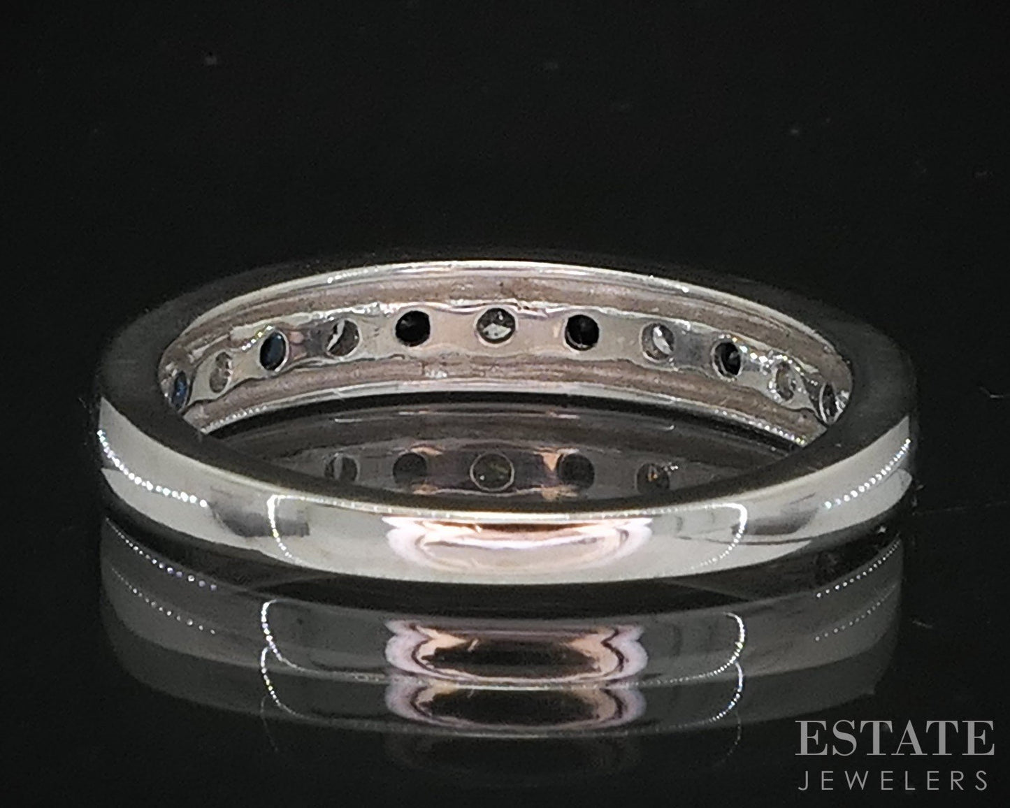 14k White Gold Natural Blue Sapphire & Diamond Ladies Band Ring 2.9g i19608b