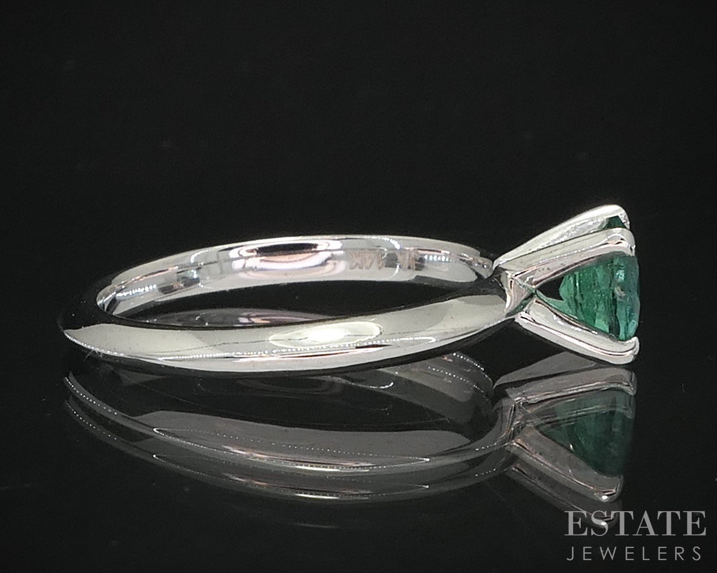 14k White Gold IGI Round Natural .64ct Emerald Solitaire Ring 2.8g i19611b