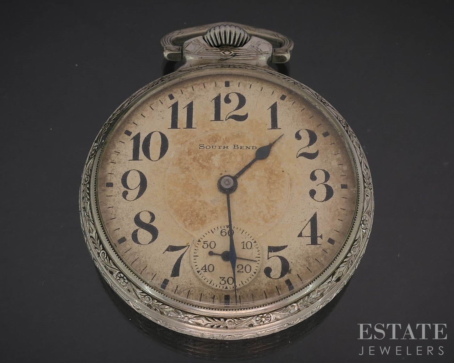 Antique Silver Tone South Bend 227 Railroad 21j Pocket Watch i19617