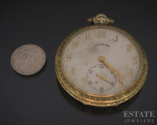 Antique Gold Filled Illinois 405 Art Deco 17j Pocket Watch i19619