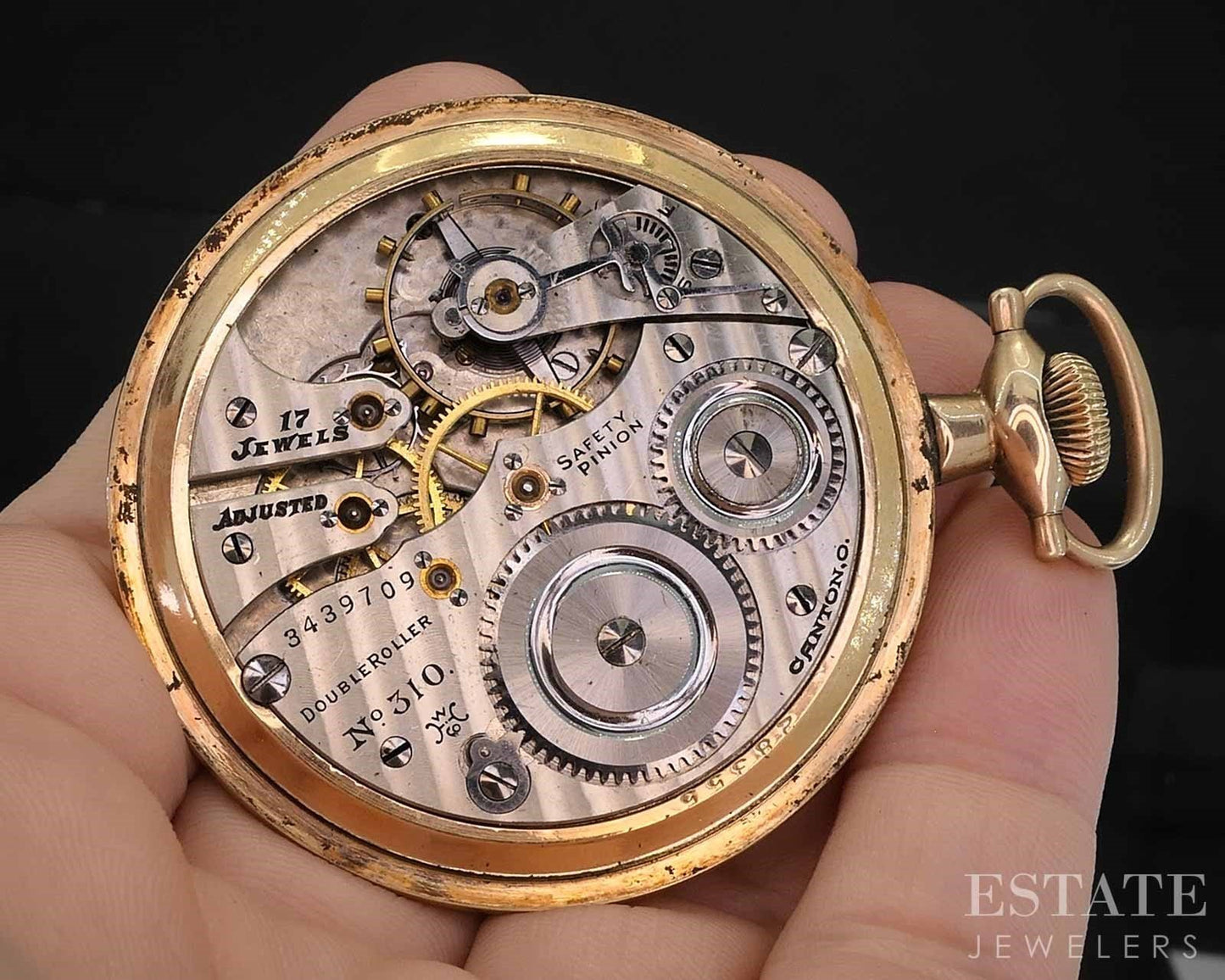 Antique Gold Filled Hampden 310 17j Fancy Dial Pocket Watch p85493