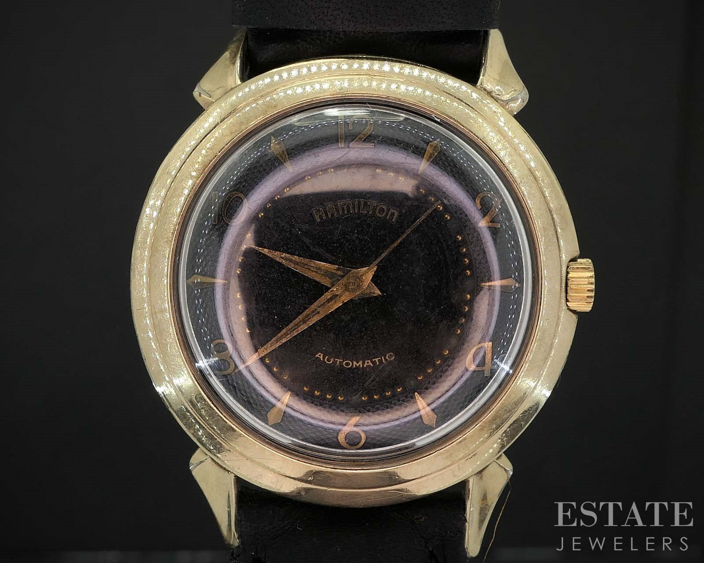 Vintage Hamilton Gold Filled Automatic Black Honeycomb Dial Mens Watch i19622