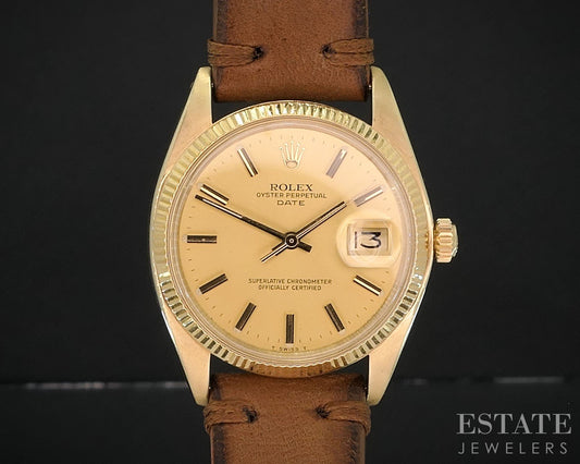 1979 Rolex Oyster Perpetual Date 14k Yellow Gold 1500 Mens Watch i19621