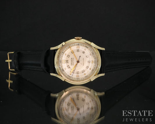 Vintage Gruen Veri-Thin 14k Yellow Gold 24 Hour Dial Mens Watch i19618