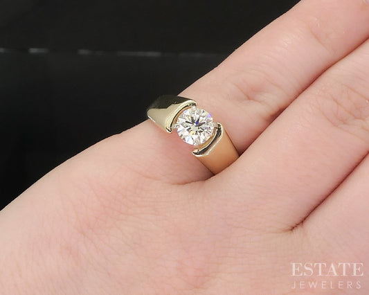 14k Yellow Gold Round Natural .85ct Diamond Solitaire Engagement Ring 7g i19644