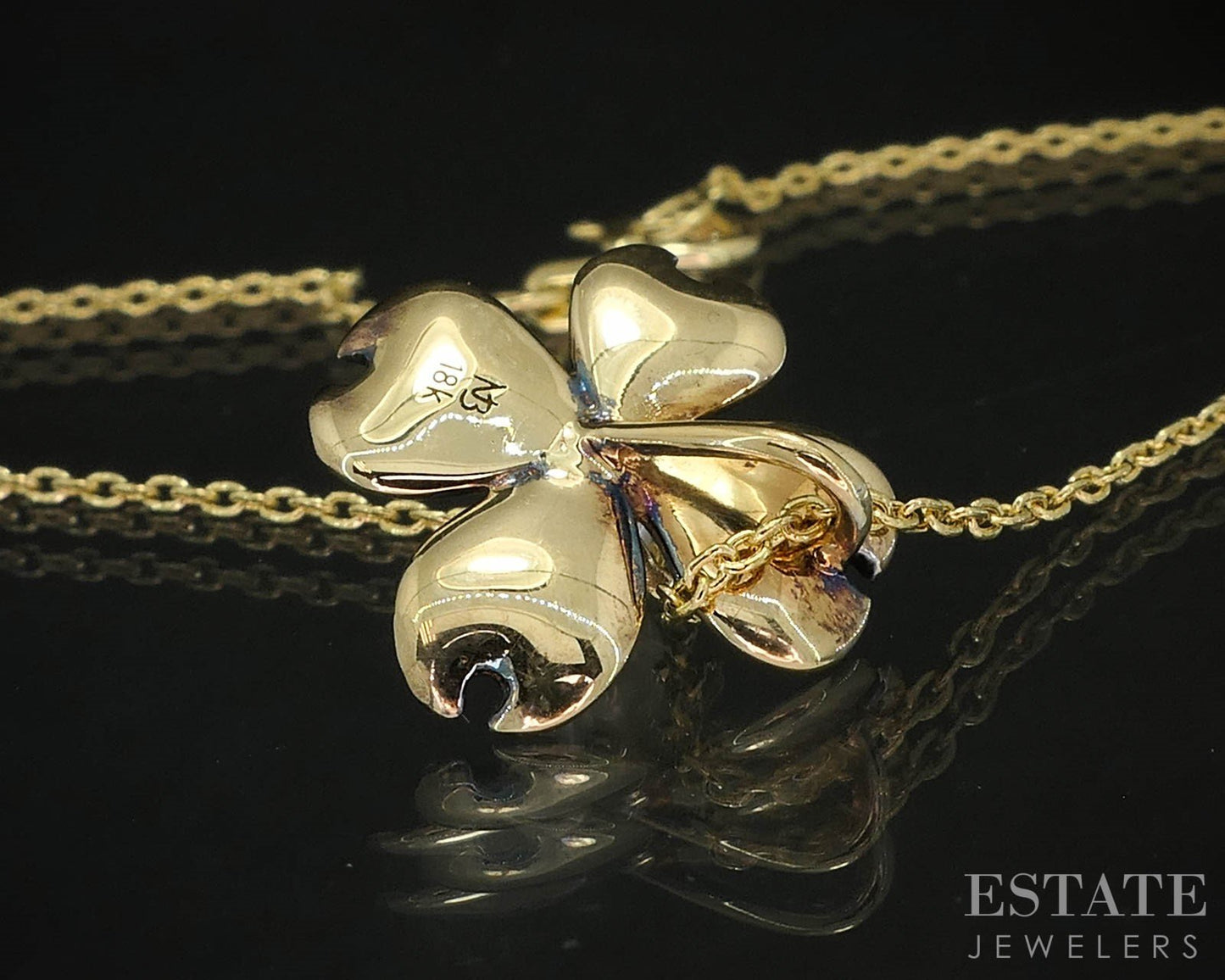 18k/10k Yellow Gold 3mm Pearl Enameled Dogwood Flower Necklace 1.9g 18"L i19639