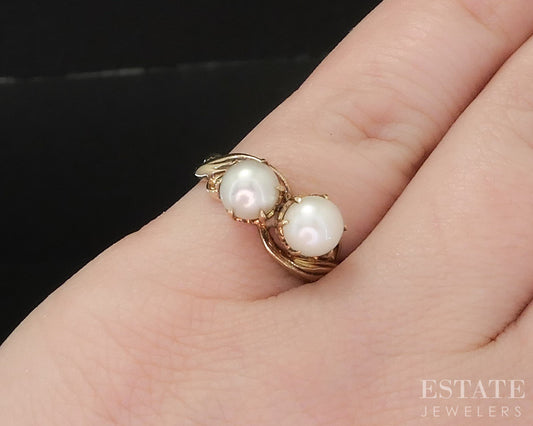 Vintage 10k Yellow Gold 5.2mm Cultured Pearl Ladies Band Ring 2.7g i19634