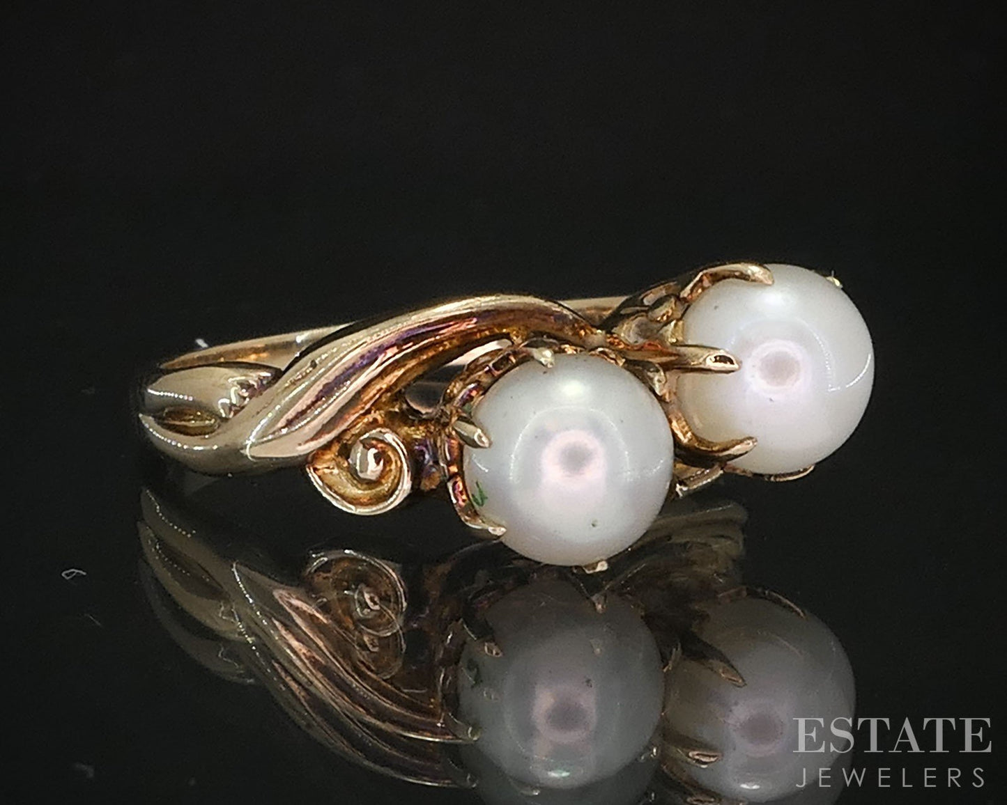 Vintage 10k Yellow Gold 5.2mm Cultured Pearl Ladies Band Ring 2.7g i19634