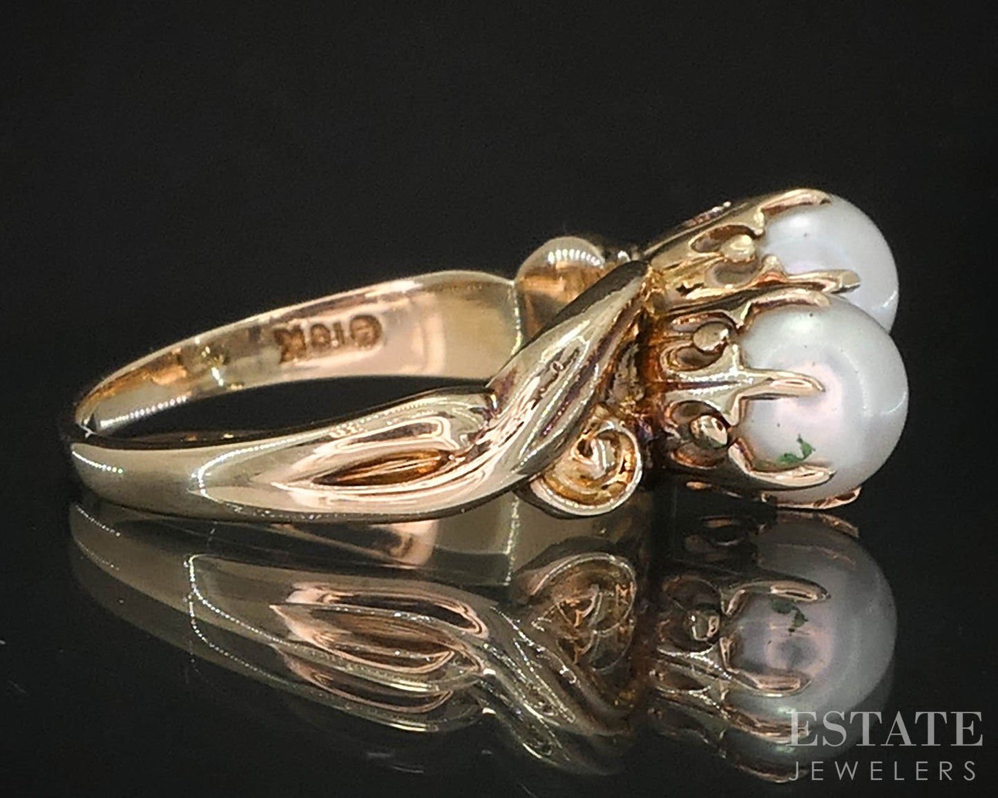 Vintage 10k Yellow Gold 5.2mm Cultured Pearl Ladies Band Ring 2.7g i19634