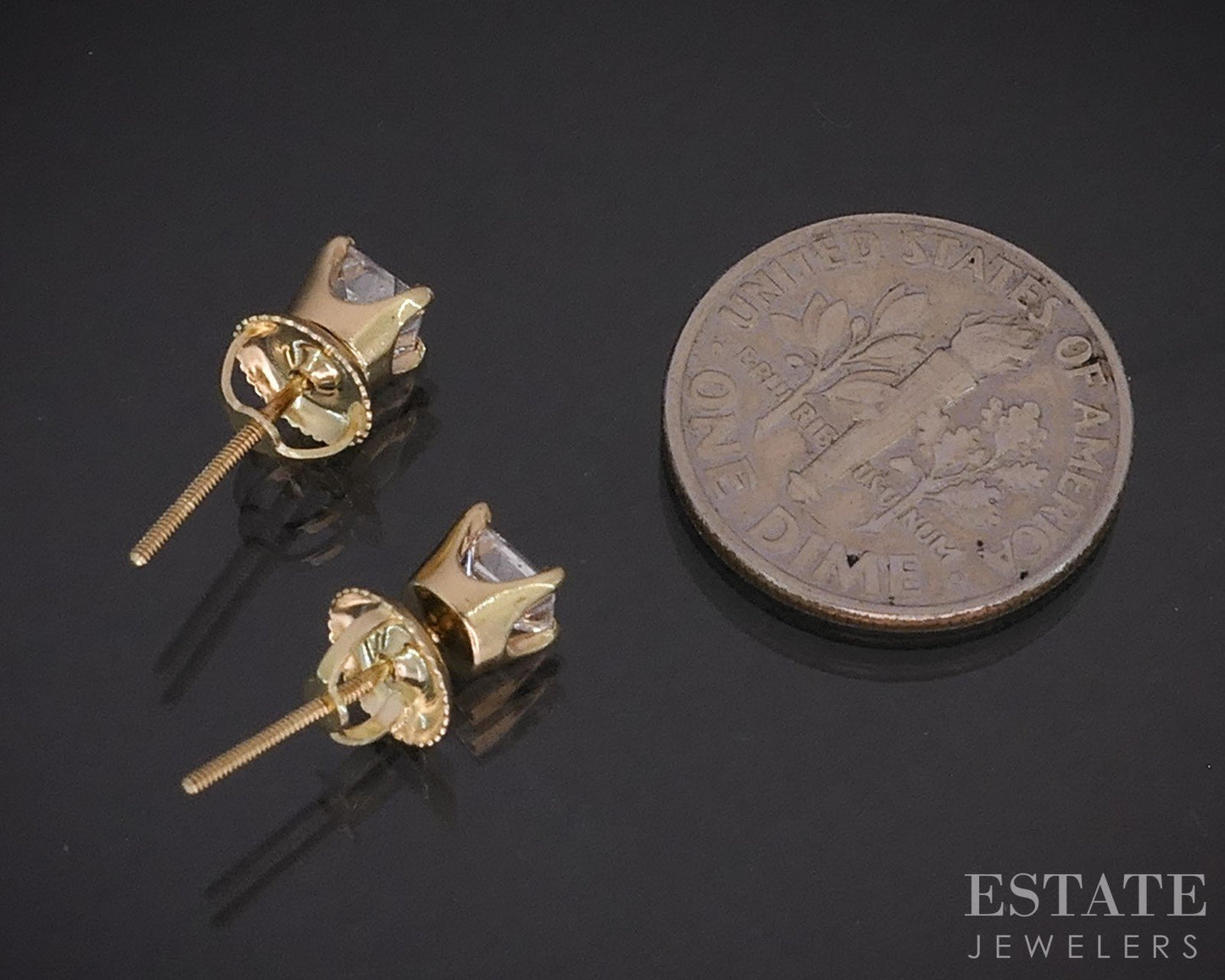 14k Yellow Gold Princess Natural .40ctw Diamond Screw Back Earrings i19635