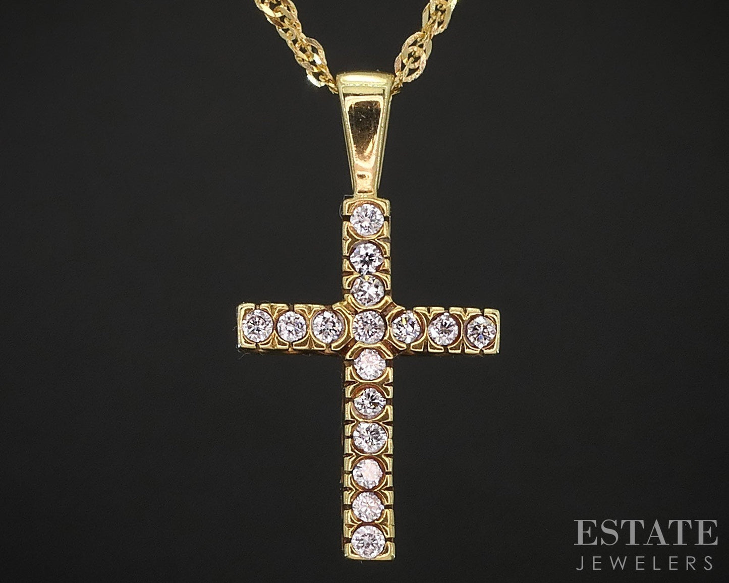 18k/14k Yellow Gold Natural .16ctw Diamond Cross Necklace 2.9g 18"L i19643