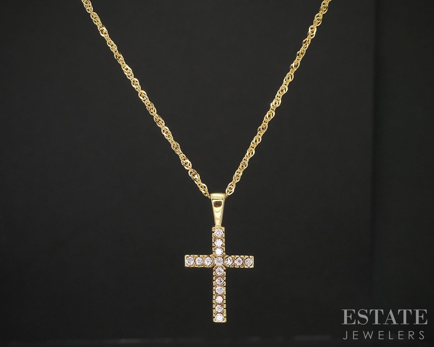 18k/14k Yellow Gold Natural .16ctw Diamond Cross Necklace 2.9g 18"L i19643