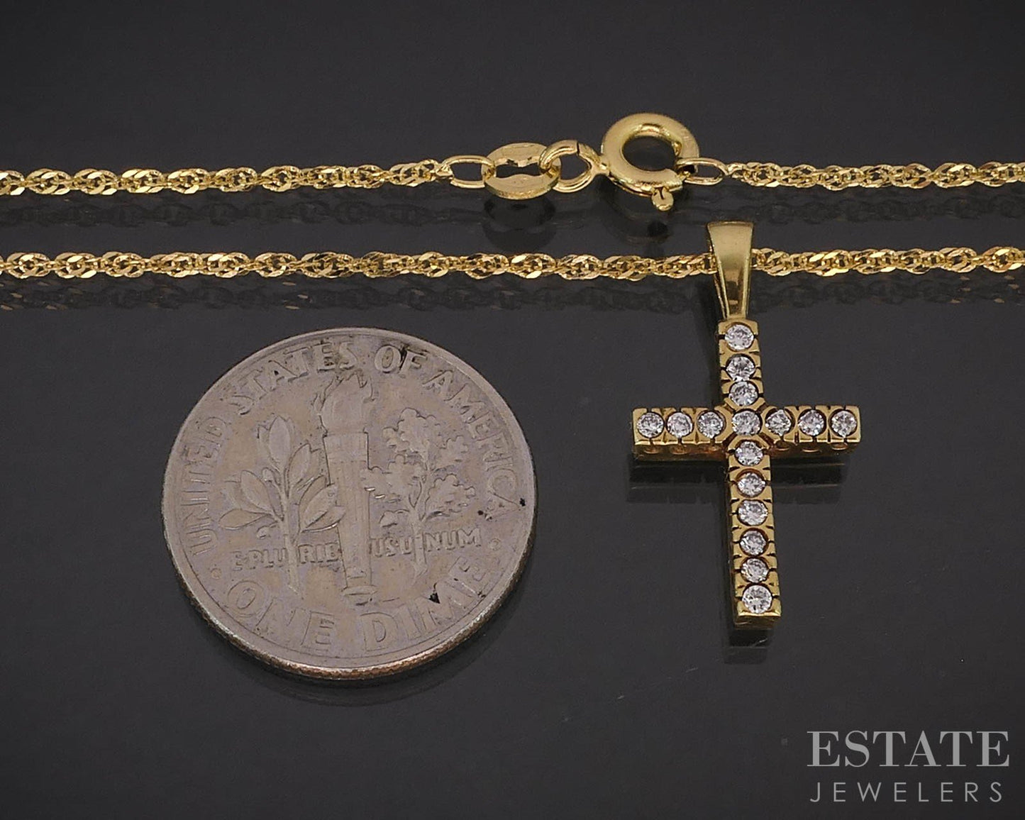 18k/14k Yellow Gold Natural .16ctw Diamond Cross Necklace 2.9g 18"L i19643