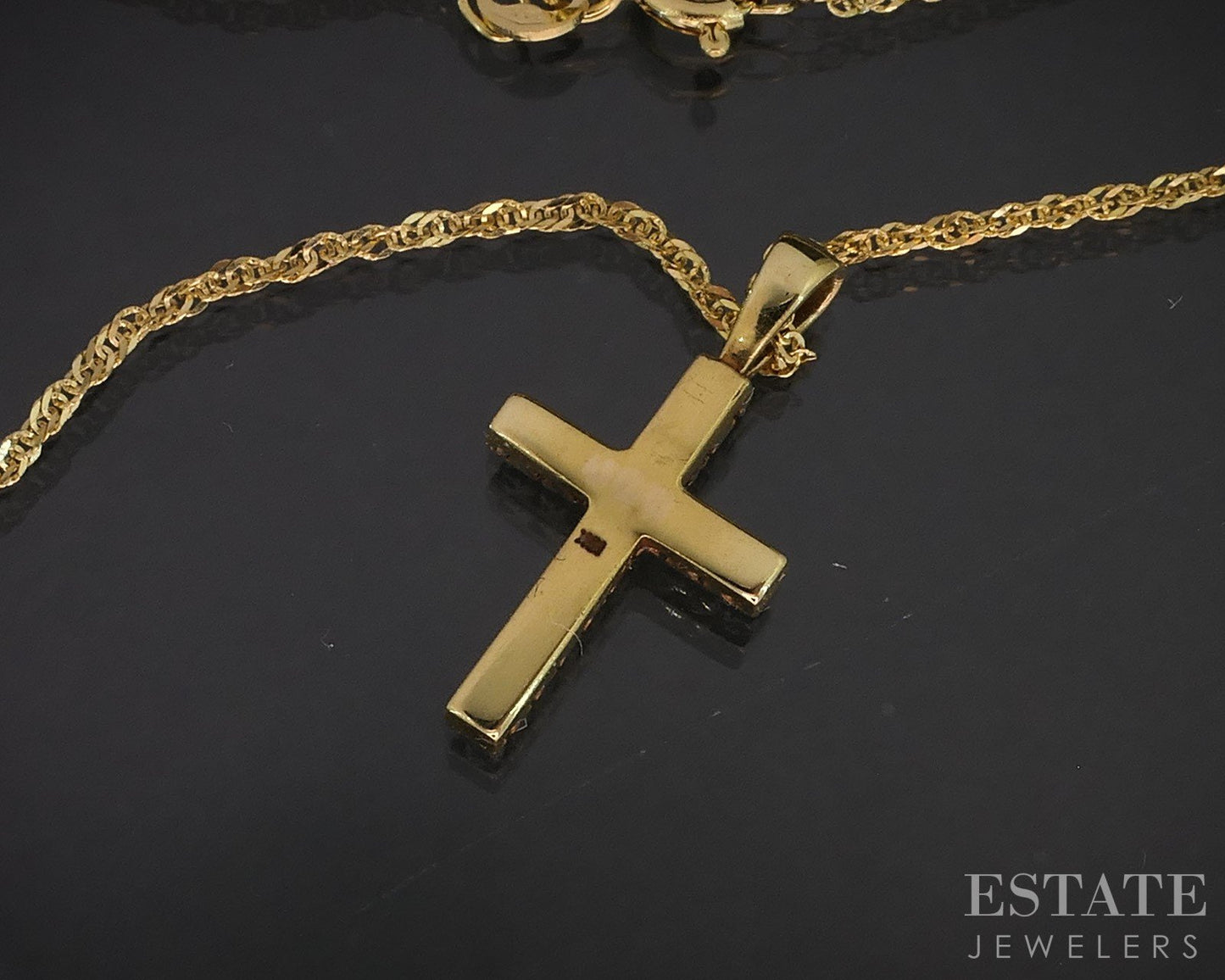 18k/14k Yellow Gold Natural .16ctw Diamond Cross Necklace 2.9g 18"L i19643